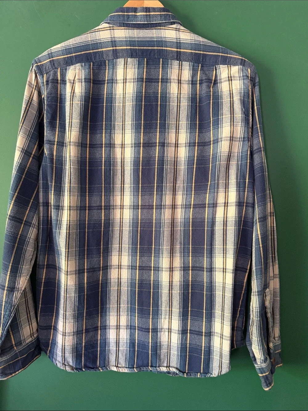 J. Crew Midweight Flannel Double Brushed Mens M Slim Blue, Cream & Yellow Plaid